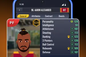 Ultimate Pro Basketball GM — player attribute and contract screen