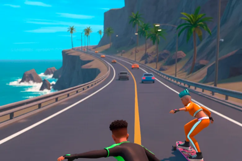 Downhill Skate Race — skater descending a coastal highway